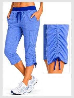 Athleta Capri Pants Blue Drawstring Ruched Crop 0 XS